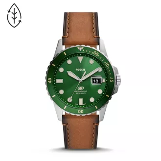 Fossil Blue Three-Hand Date Tan Eco Leather Watch
