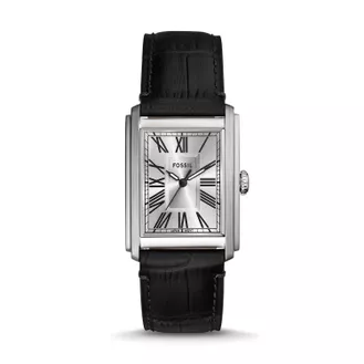 Carraway Three-Hand Black Croco Leather Watch