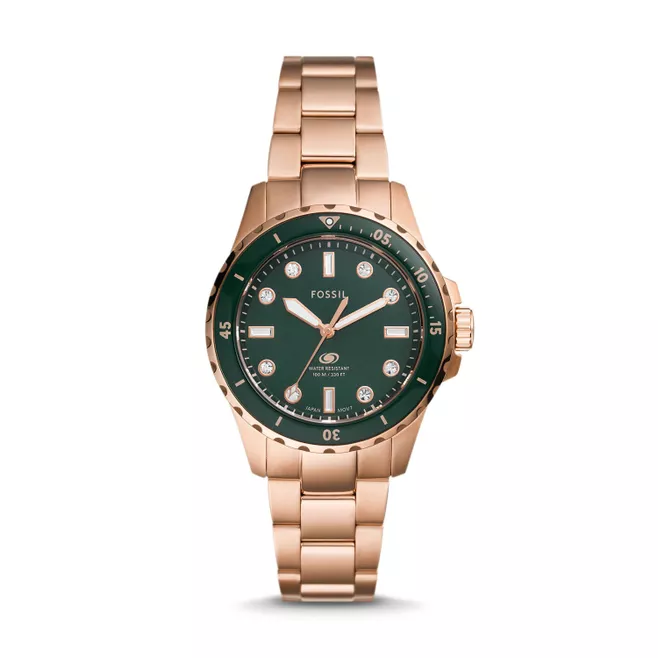 Fossil blue and rose gold watch discount