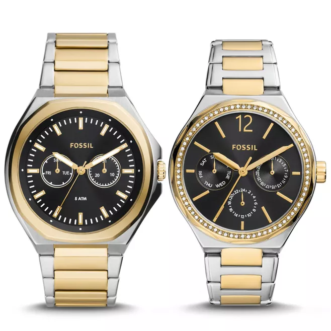 His and Hers Multifunction Two-Tone Stainless Steel Watch