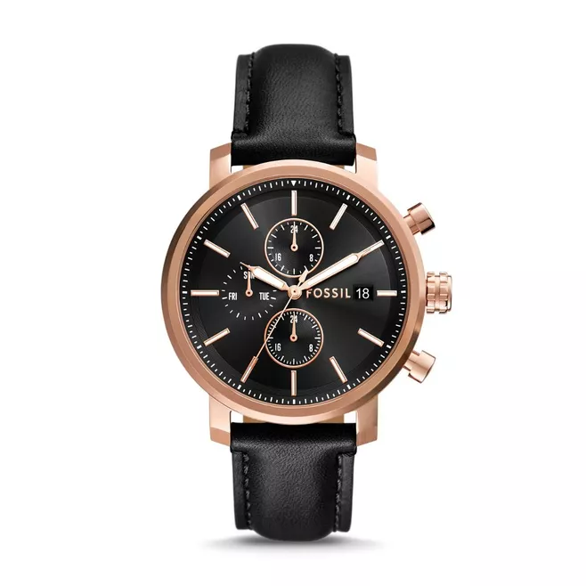 Rhett Multifunction Black Leather Watch