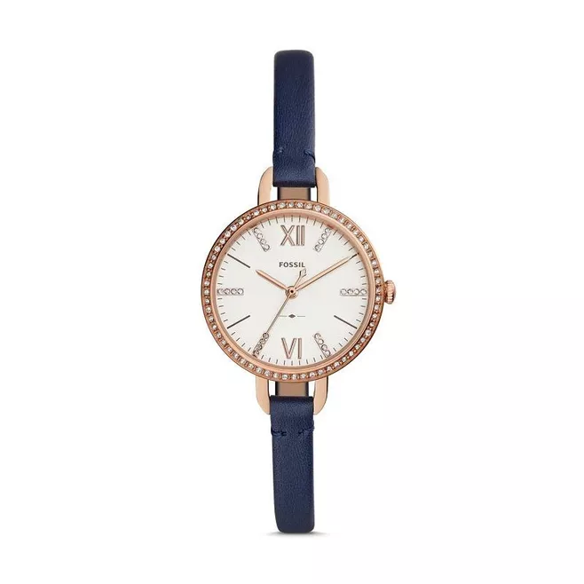 Annete Three-Hand Navy Leather Watch