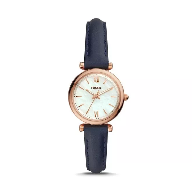 Carlie Mini Three-Hand Navy Leather Watch