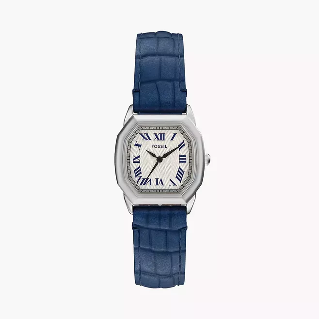 Harlow Three-Hand Blue Croco Leather Watch 27mm ES5425