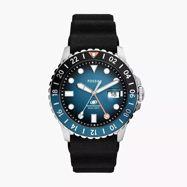 Fossil Blue GMT Black Silicone Watch 46mm