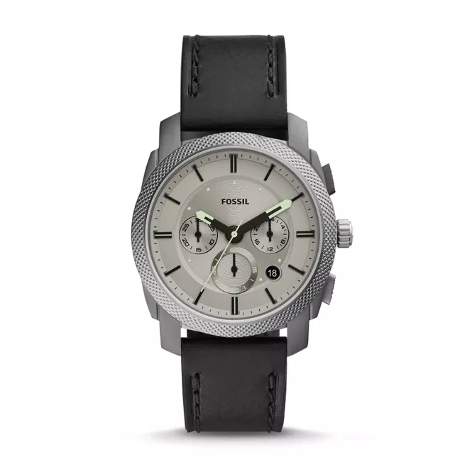 Machine Chronograph Black Leather Watch