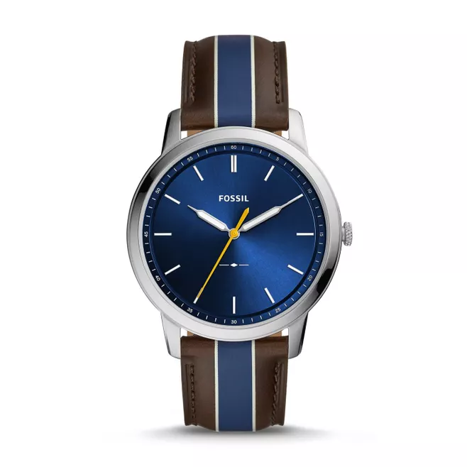 fossil minimalist three hand striped tan leather
