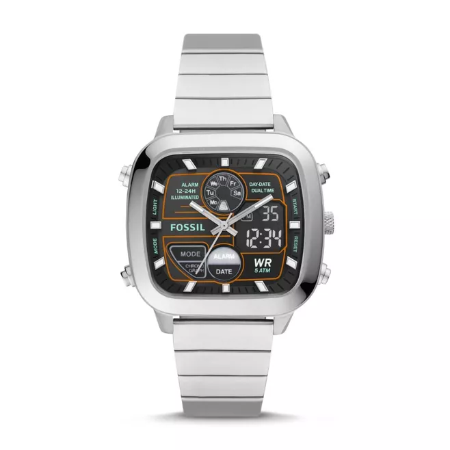Retro Analog-Digital Stainless Steel Watch