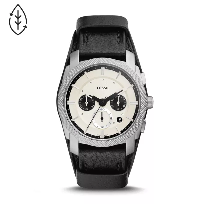 Leather Fossil Black Out Watch Machine Chronograph Black Eco