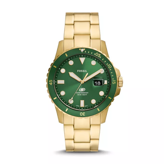 Fossil Blue Three-Hand Date Gold-Tone Stainless Steel Watch