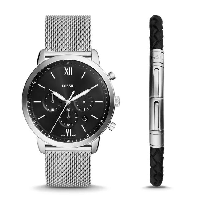 Neutra Chronograph Stainless Steel Mesh Watch and Bracelet Box Set
