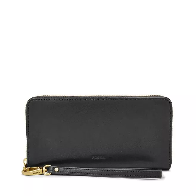 Emma RFID Large Zip Clutch Black