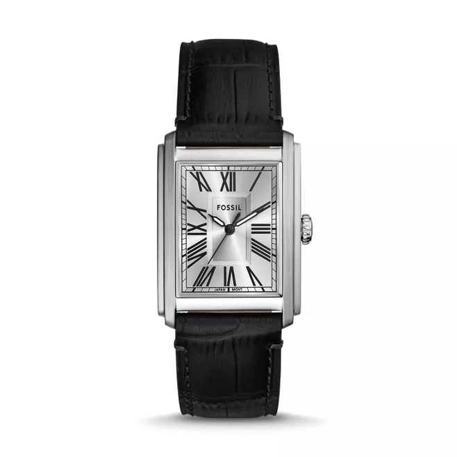 Carraway Three-Hand Black Croco Leather Watch