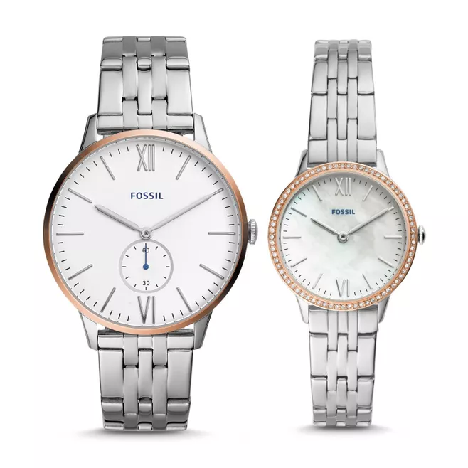 His Her Three-Hand Stainless Steel Watch Box Set