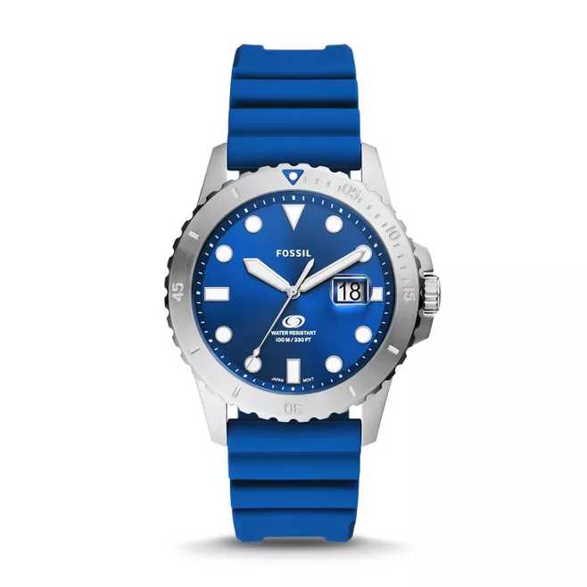Fossil Blue Three-Hand Date Blue Silicone Watch FS5998 Original