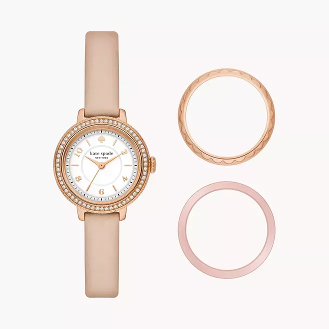 時計 MORNINGSIDE KSW1730SET Morningside Black Leather Watch & Earring Set | Kate Spade