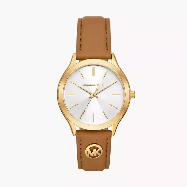 Michael Kors Slim Runway Three-Hand Luggage Leather Watch